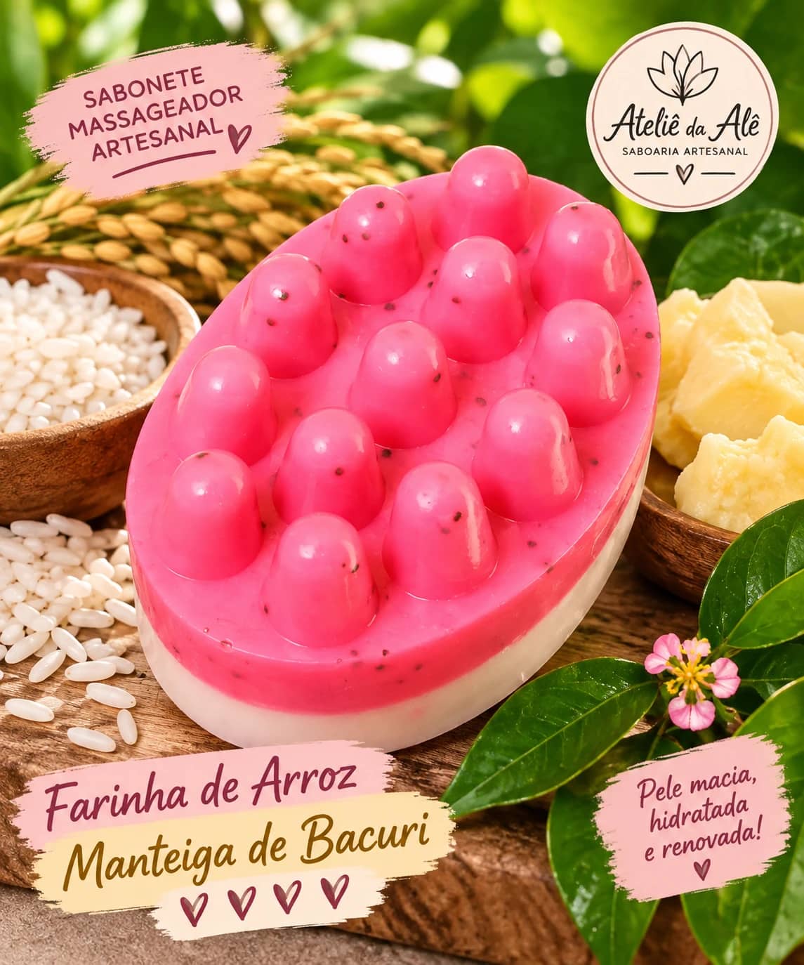 Sabonete Esfoliante Massageador Farinha de Arroz e Manteiga de Bacuri